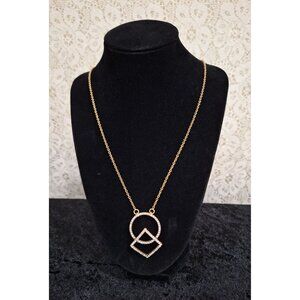 EUC J. Crew Gold Tone Pave' Crystal Circle & Square Pendant Necklace-Excellent C